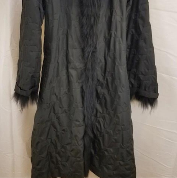 NWOT Sherry Cassin Women's REVERSIBLE Black Raccoon Fur Coat Black Fox - Picture 9 of 14